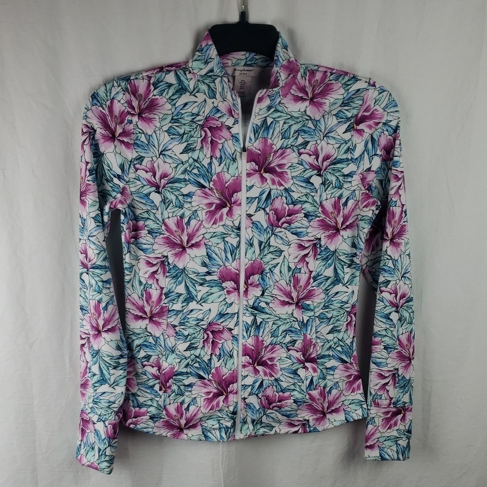 Tommy Bahama Women's Small Floral Active Long Sleeve Zip Up Jacket